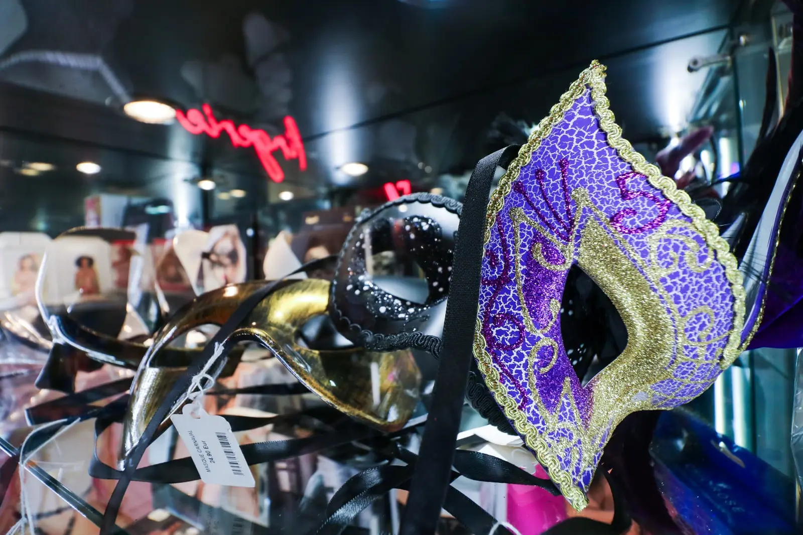 Masks and accessories on display at Lynx Store in Toulouse
